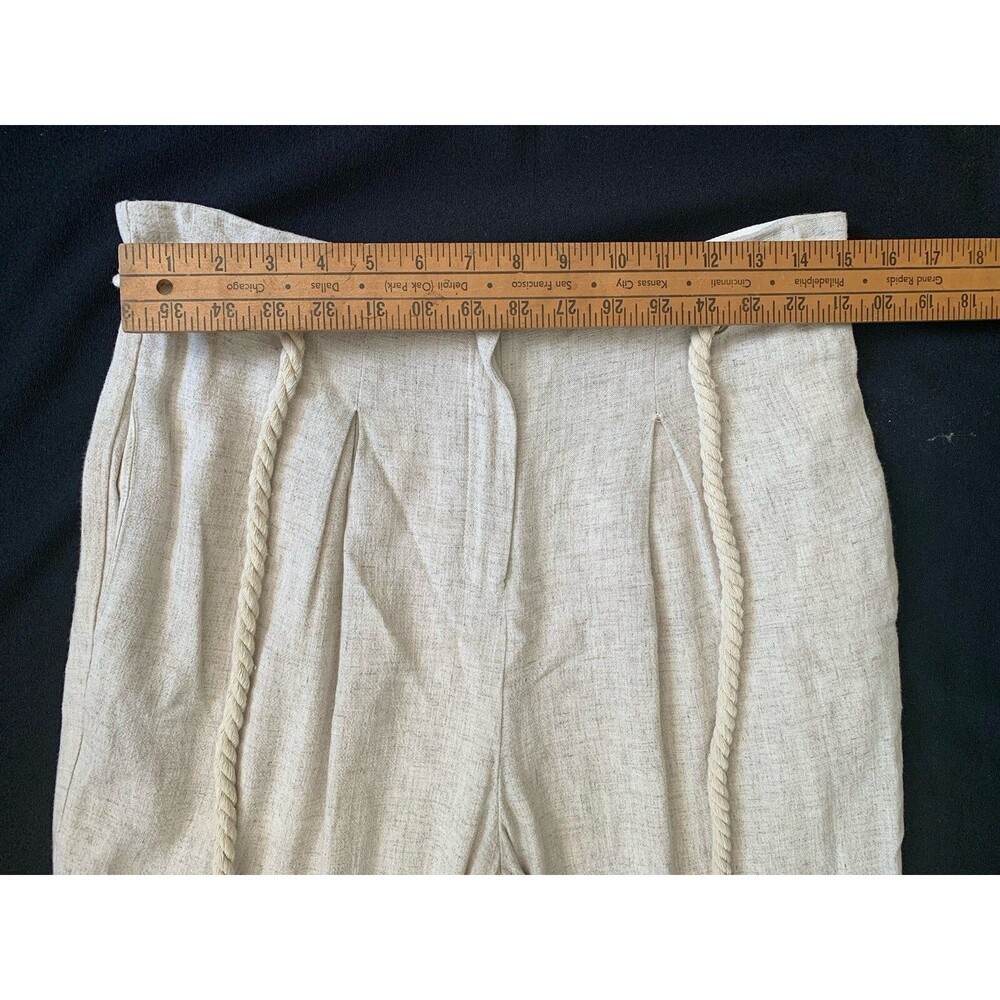 Linen Blend Pleated Pants Rope Belt Large Beige Natural Coastal Cottage Beach - Picture 9 of 16